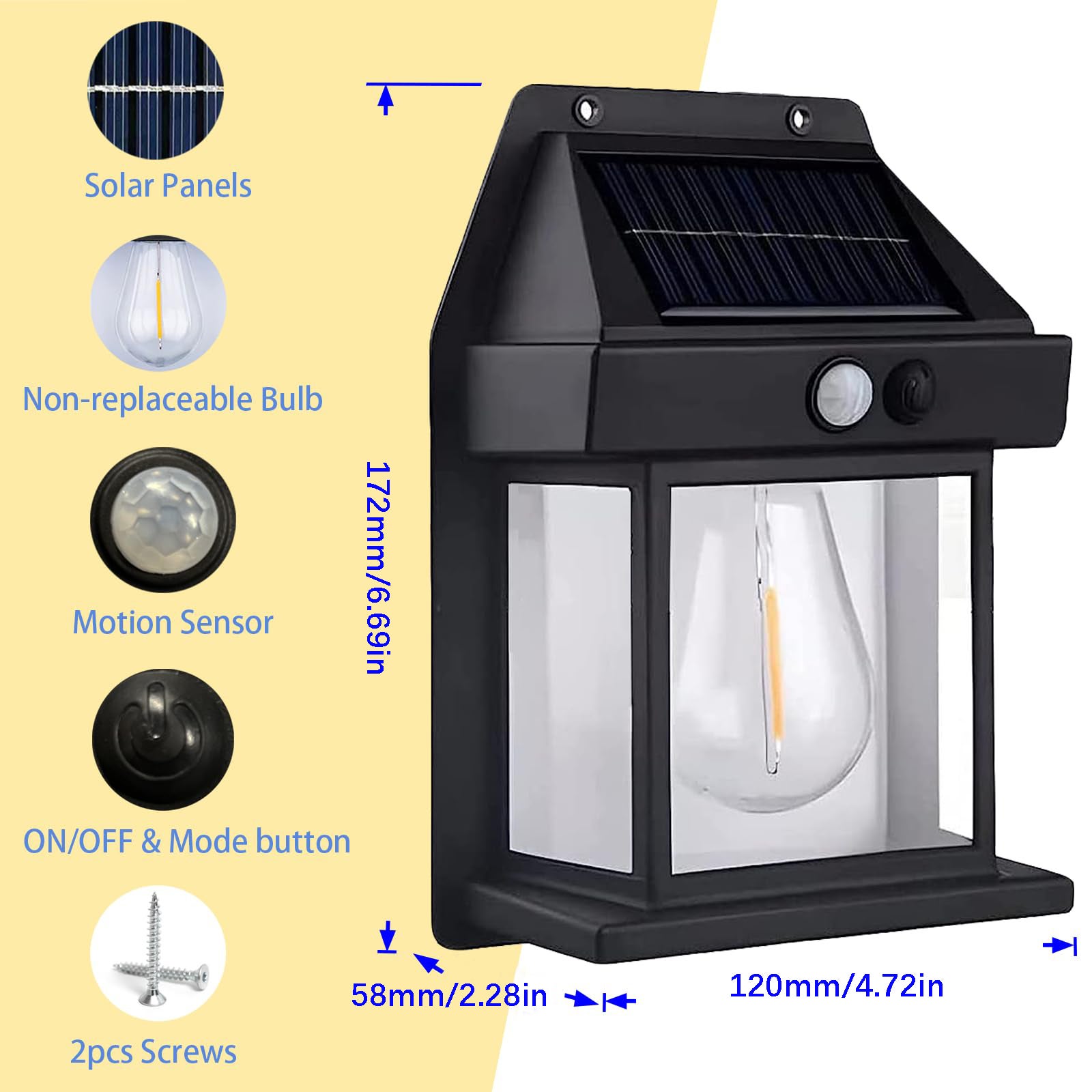 COONOOR Pacote com 2 luzes solares de parede Coonoor para áreas externas com sensor de movimento, luz solar sem fio para varanda com 3 modos - 3