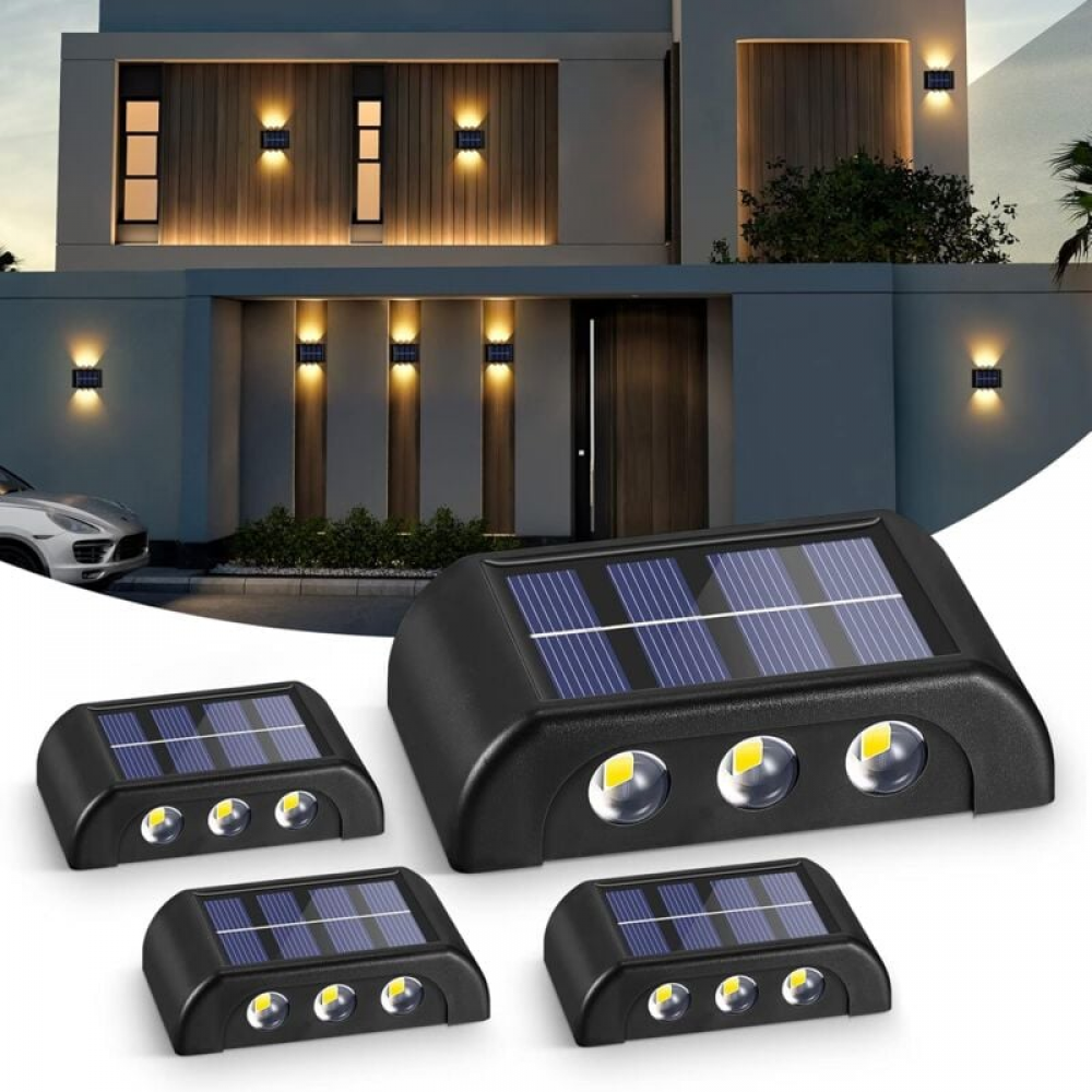 Lampy solarne zewnętrzne, zestaw 4 lamp ściennych LED do użytku zewnętrznego, ciepła biel, wodoodporność