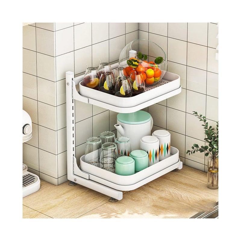 Praktyczna półka kuchenna - Biała + Biała półka, regulowana wysokość, odporna na korozję, duża nośność, 34,2 x 27,5 x 39 cm