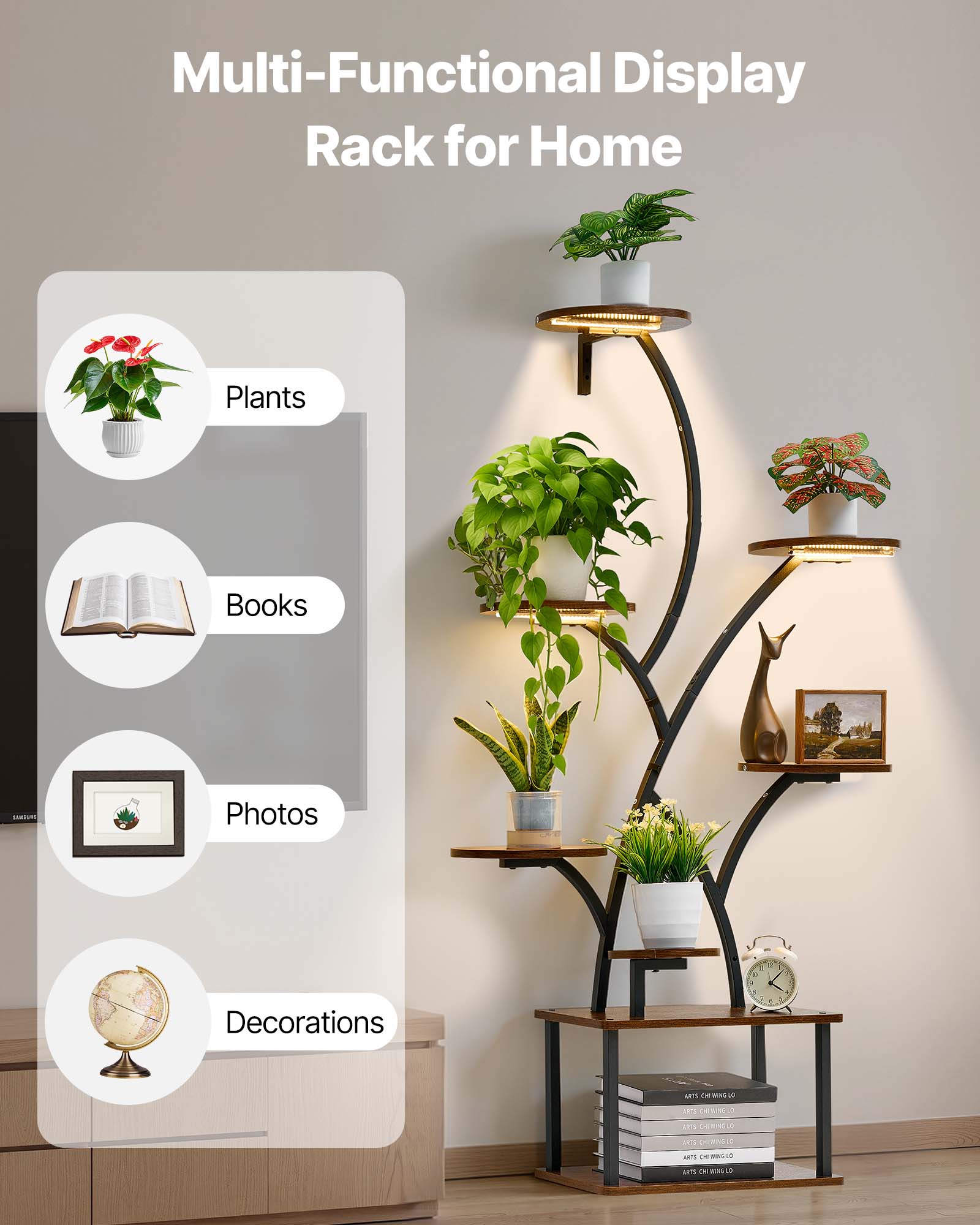 Support plantes intérieur VEVOR métal 8 niveaux, 157,5 cm, avec lampe croissance, 3 minuteries, 10 niveaux de luminosité, présentoir fleurs pour salon - 5