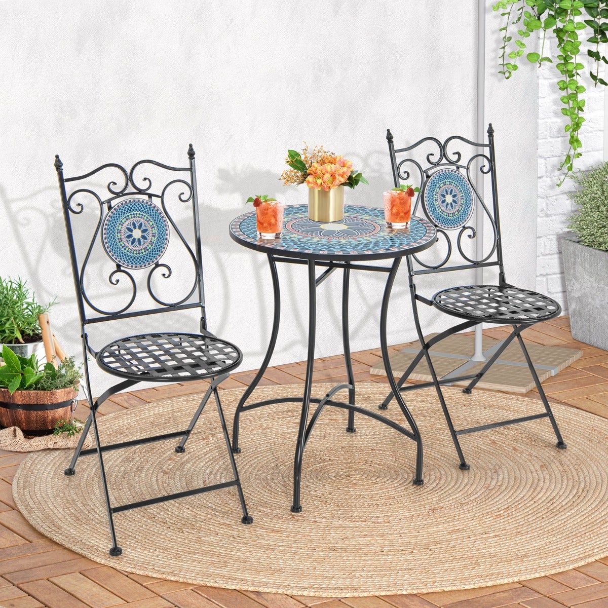 Set Tavolo E Sedie Pieghevoli Tavolino Design Mosaico Blu Arredo Esterno Giardino 83351780