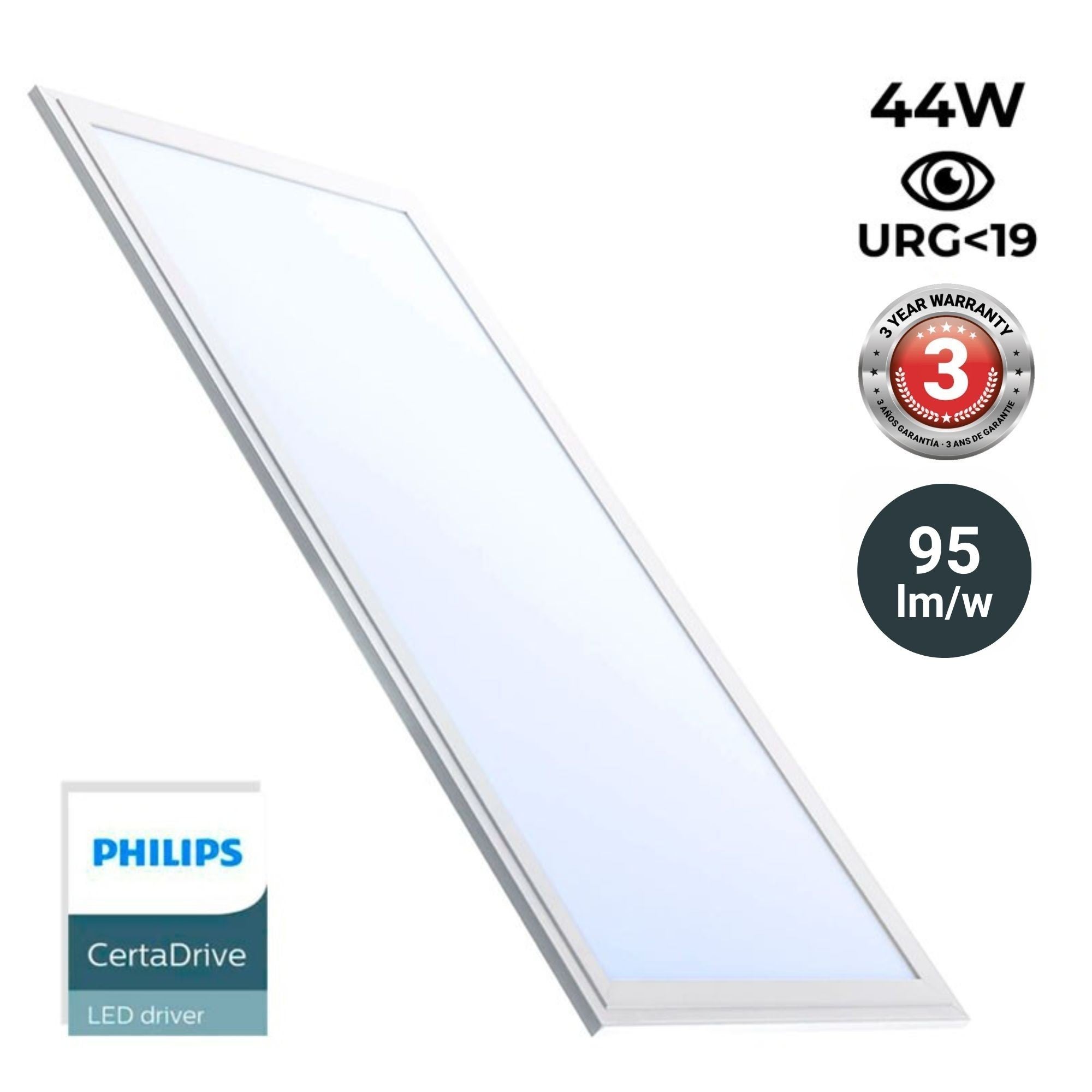 Panel LED slim 120X30 cm - &nbsp;Driver Philips - 44W - UGR19 - IP40 - Blanco Frío Blanco frío 6000K - 3