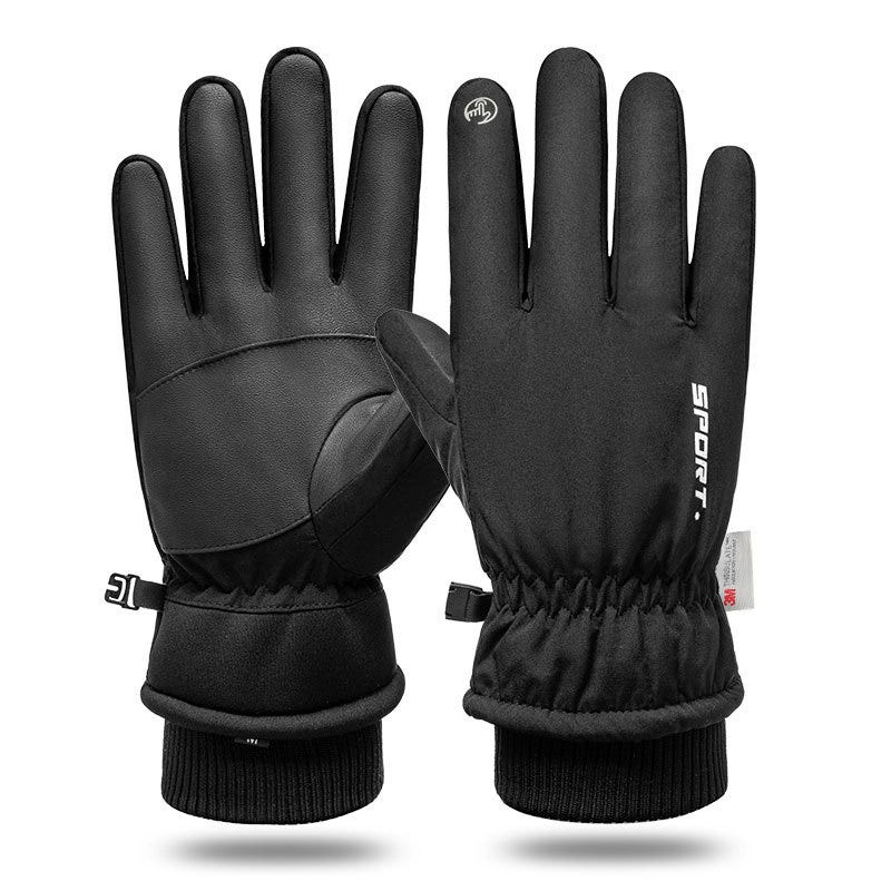 Guanti Da Sci Invernali Impermeabili Uomo Donna - Caldi Con Thinsulate, Palmo In Ecopelle, Polsini Regolabili, Per Sci, Snowboard, Trekking, Neri