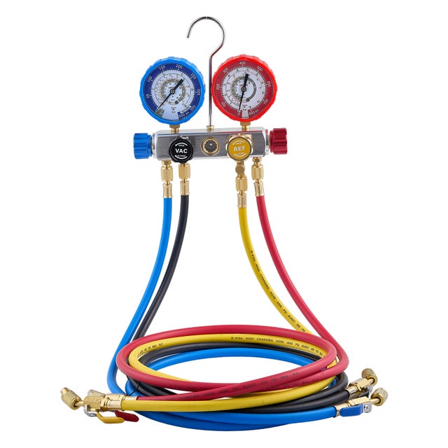 Kit de Recharge VEVOR de Réfrigérant de Climatisation R22, R404A, R410A et R12, Manomètre Frigoriste 4 Voies