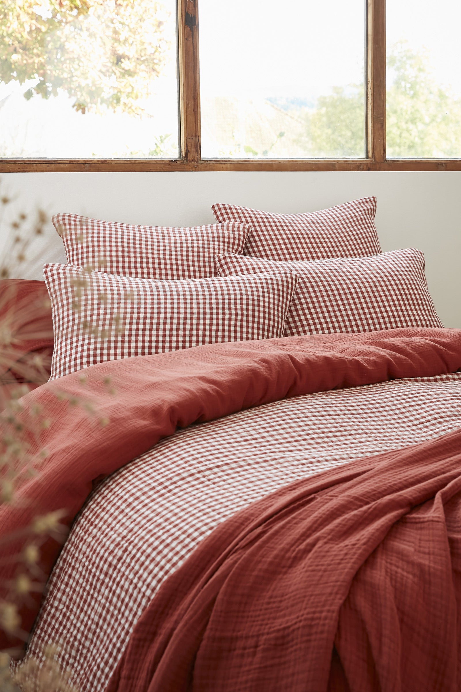 Housse de couette réversible 240 x 220 cm – Gaze de coton tissée teintée – VICKIE Terracotta - 4