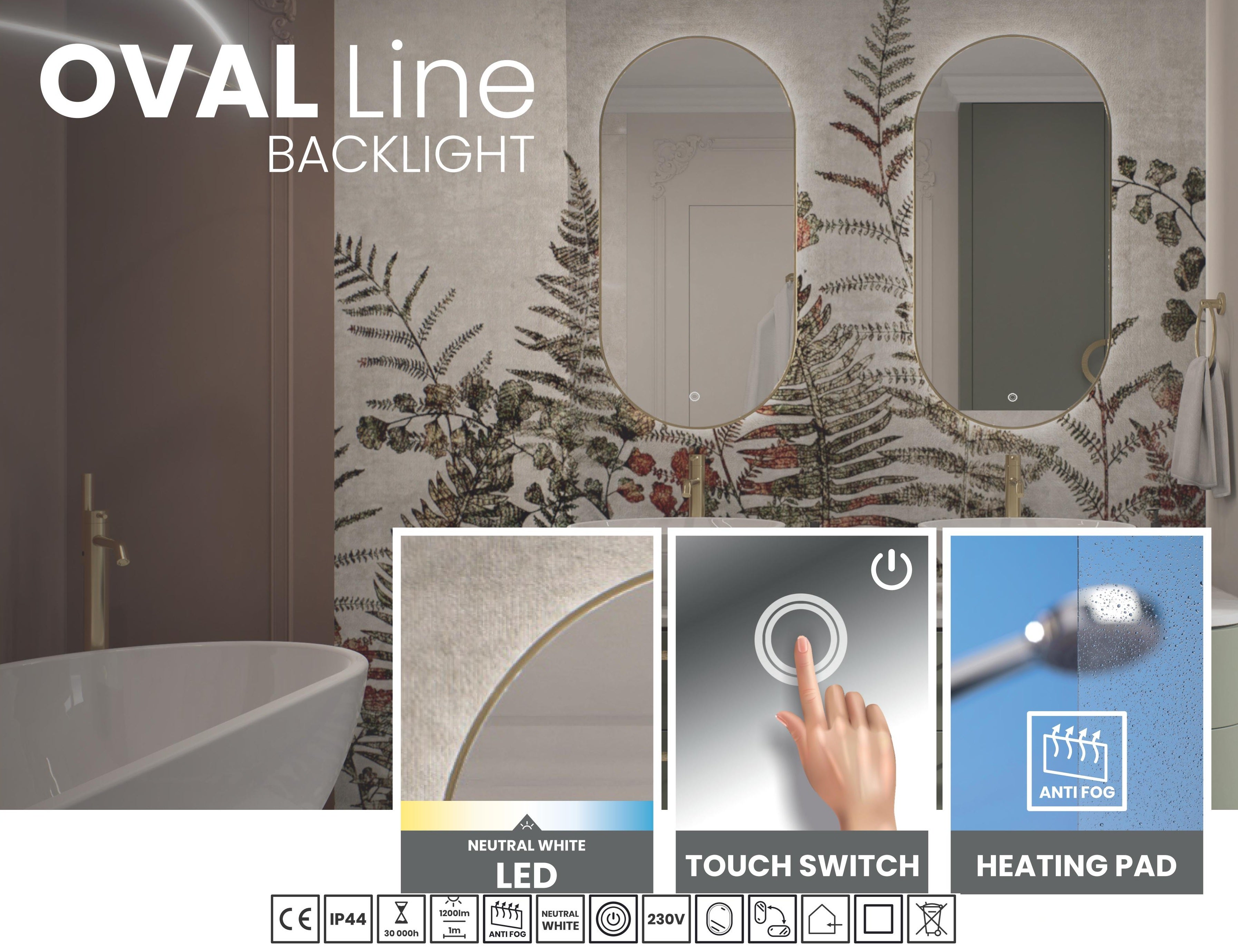OVAL LINE LED lustro w złotej ramie 100 x 50cm z oświetleniem LED - 2