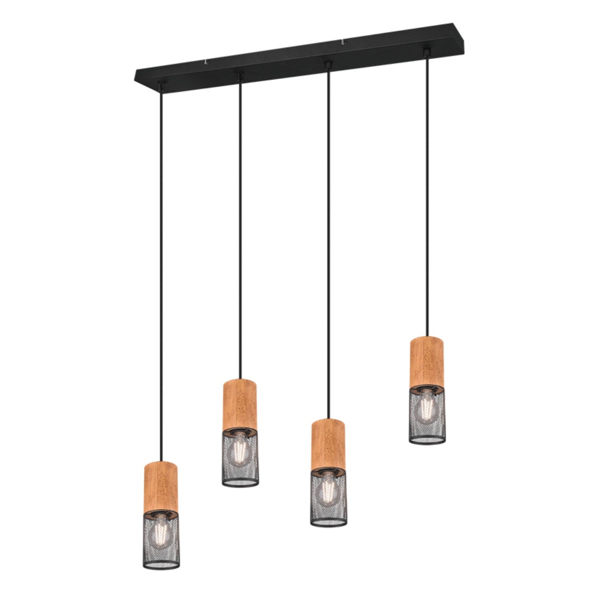 Lampa wisząca TOSH czarna-jasne drewno 4 x E27 x 40W wym:150x65x9cm Trio