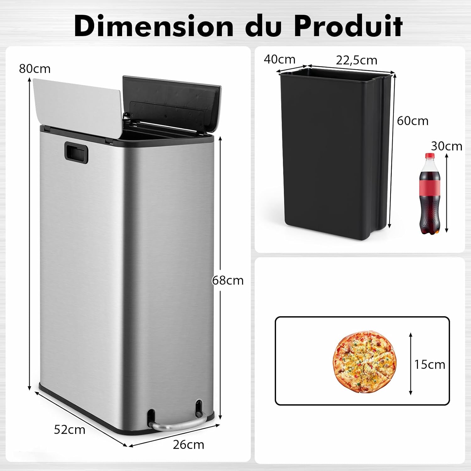 Pattumiera Alta Con Coperchio A Pressione E Doppio Strato – 65 Cm Di Altezza, A Prova Di Animali, Salvaspazio, Ideale Per Cucina E Bagno