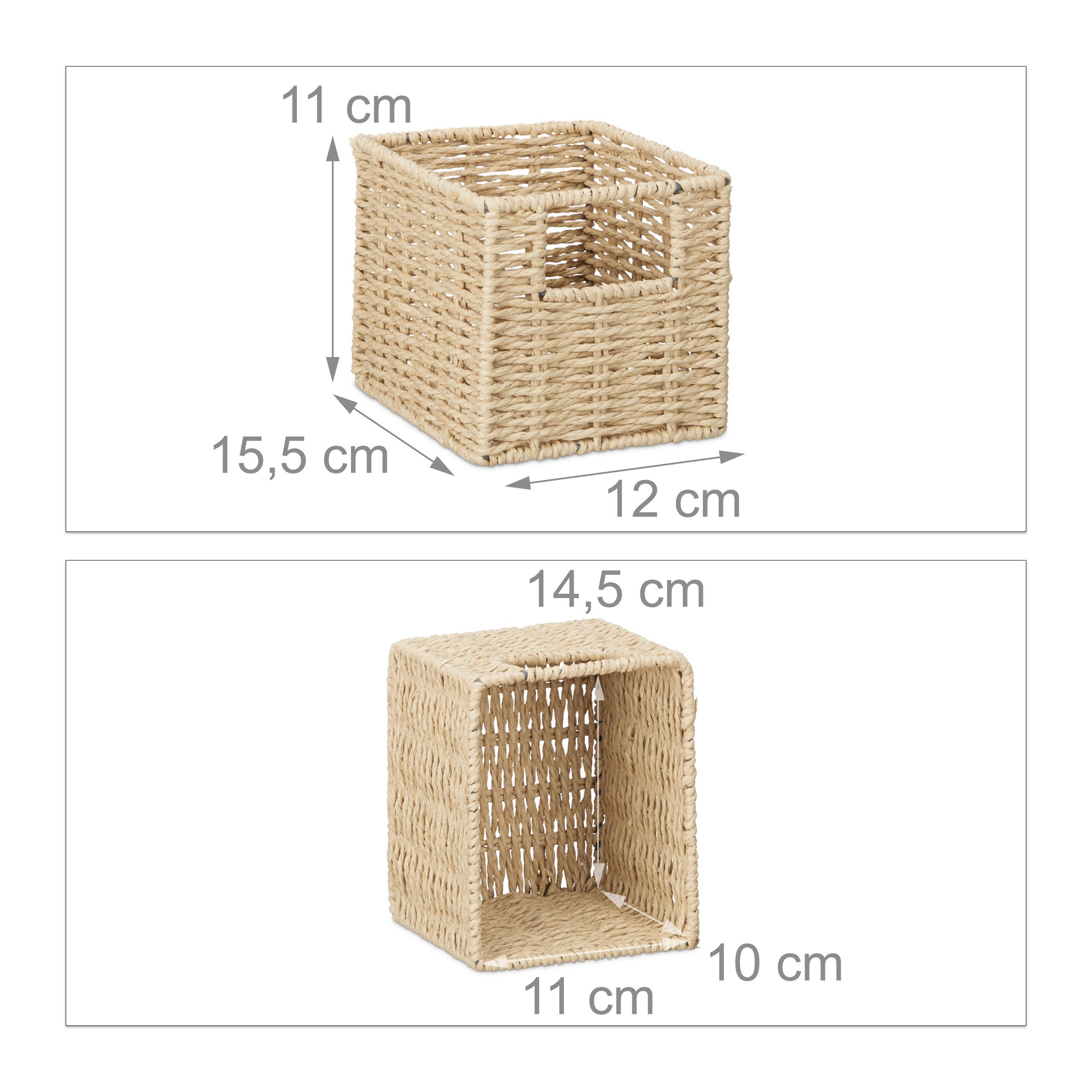2x Etageres cube rangement, 8 paniers amovibles, corbeille bois noyer couloir chambre cuisine montage mural, nature - 6