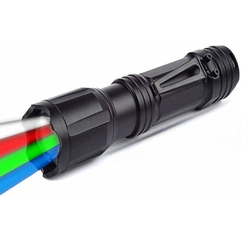 Lanternă tactică LED cu culori roșu, verde, albastru și alb, 4 culori în 1, lanternă multifuncțională cu zoom impermeabilă pentru vedere nocturnă