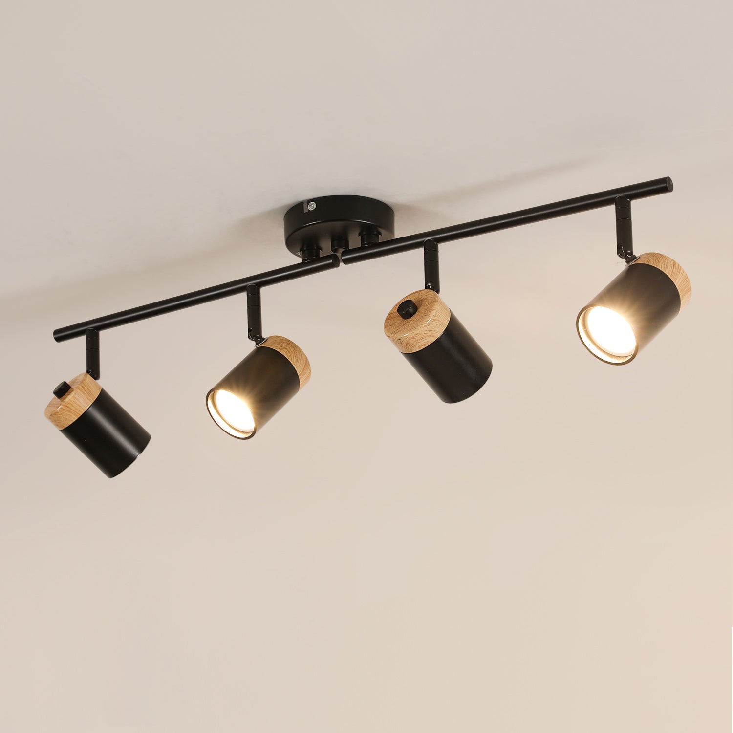 EDISHINE Plafonnier LED 4 Spots Orientables 340° - Lumière Blanche Chaude 3000K Avec Ampoules GU10 Dimmables
