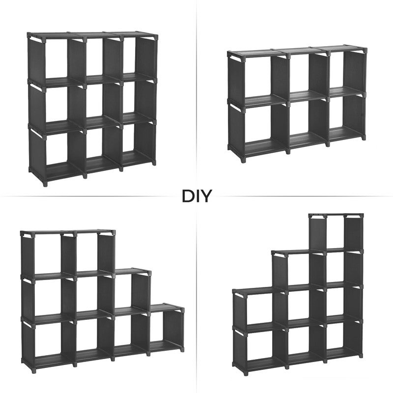 Étagère de Rangement à 9 Compartiments, Bibliothèque, 30 x 110 x 110 cm, Organiseur pour Salon, Chambre, Salle de Bain, avec Marteau, Noir - 5