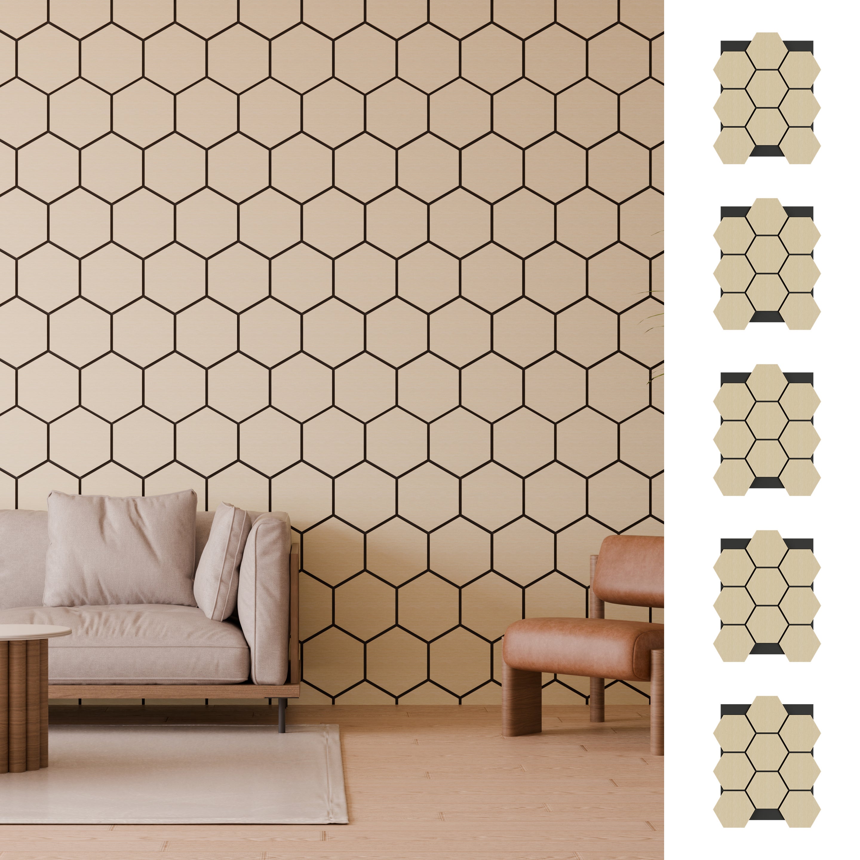 Lot de 5 - Panneau Hexagonal Acoustique Chêne – 69,3×56,7 cm – ep 18 mm - 2