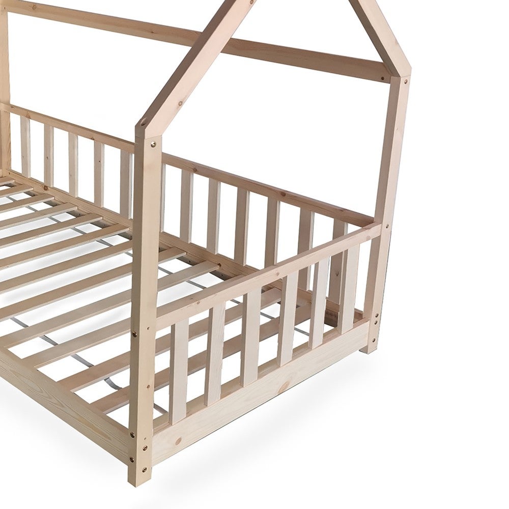 Lit cabane Kiwi 90x190 + 1 sommier + barrière /Bois clair - 3
