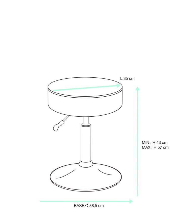Taburete de Trabajo Regulable Giratorio, Asiento de Polipiel Acolchado YU Blanco - 3