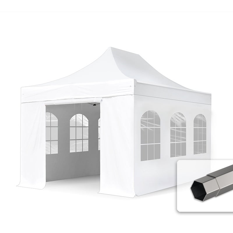 3x4,5 m Namiot Ekspresowy, PREMIUM Stal 40mm, ze ścianami bocznymi, okna panoramiczne, biały