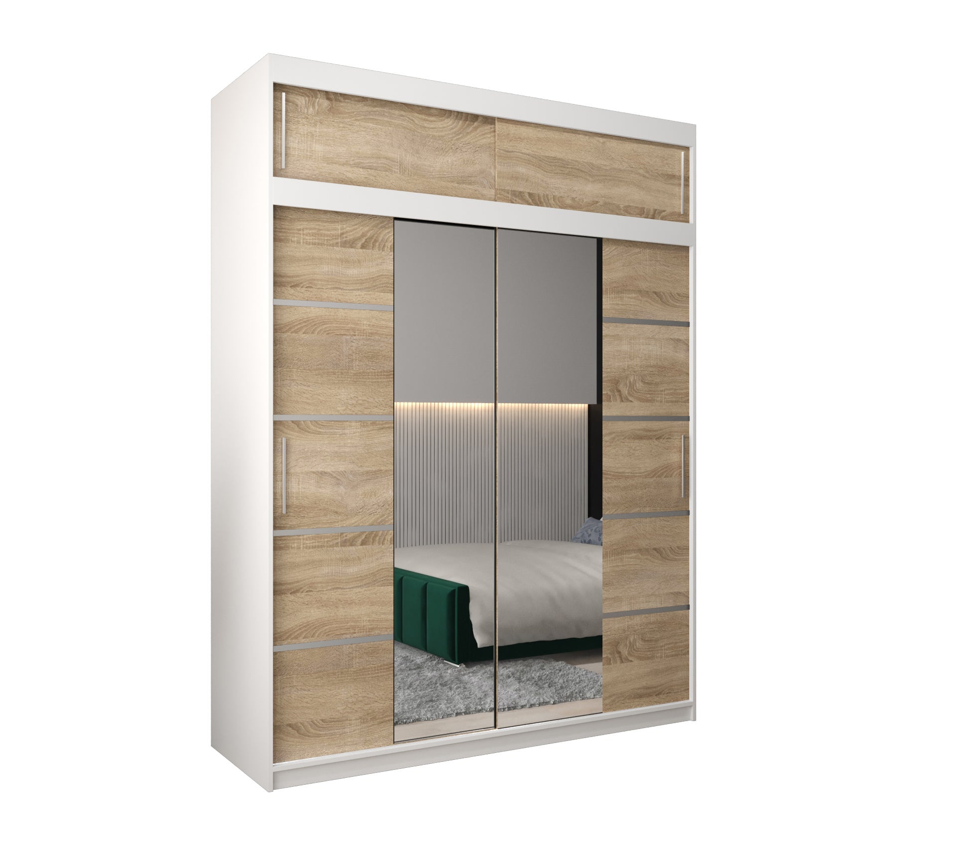 Szafa przesuwna z nadstawką garderoba Verona 4 180 x 62 x 240 cm Biały + Sonoma - Abiks Meble