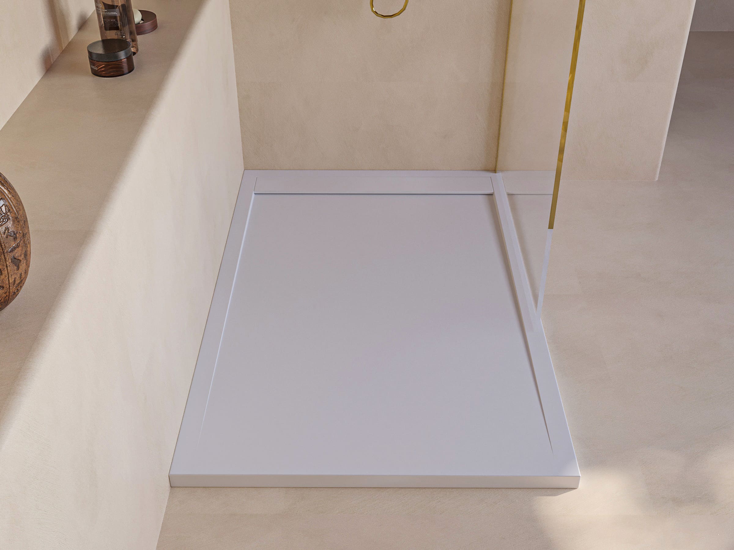 SOULHOME Receveur de Douche -Résine -Gel Coat -Texture Lisse/Pierre -Antidérapant -Couleur Blanc 170x80 Extra plat 3Cm Conception Minimaliste - 4