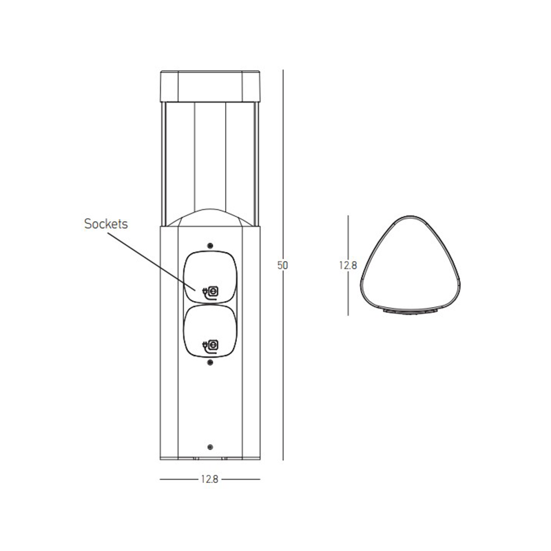 Borne Extérieure LED 50cm 7W Graphite Avec 2 Prises Zambelis E354 - Blanc chaud - 3000K - 6