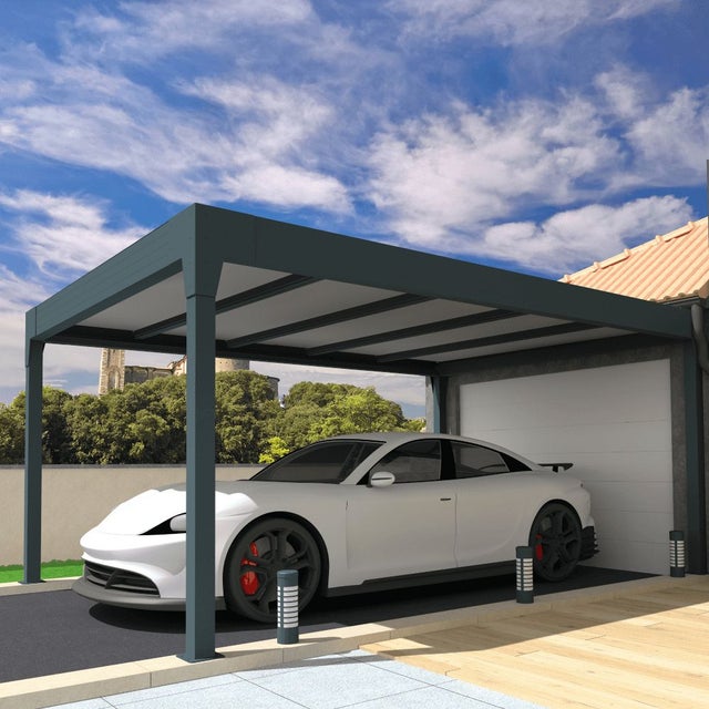 Carport isotoit® MODERN îlot Gris anthracite 3,78x4,50m + LED 3 cotés