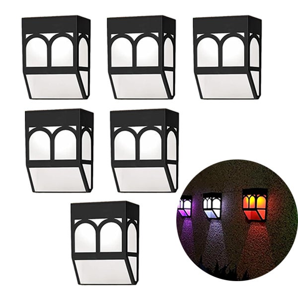 Zewnętrzne lampy solarne na pokład, 6 sztuk, solarne lampy ogrodzeniowe LED, kinkiet solarny - kolorowe, wolne miganie