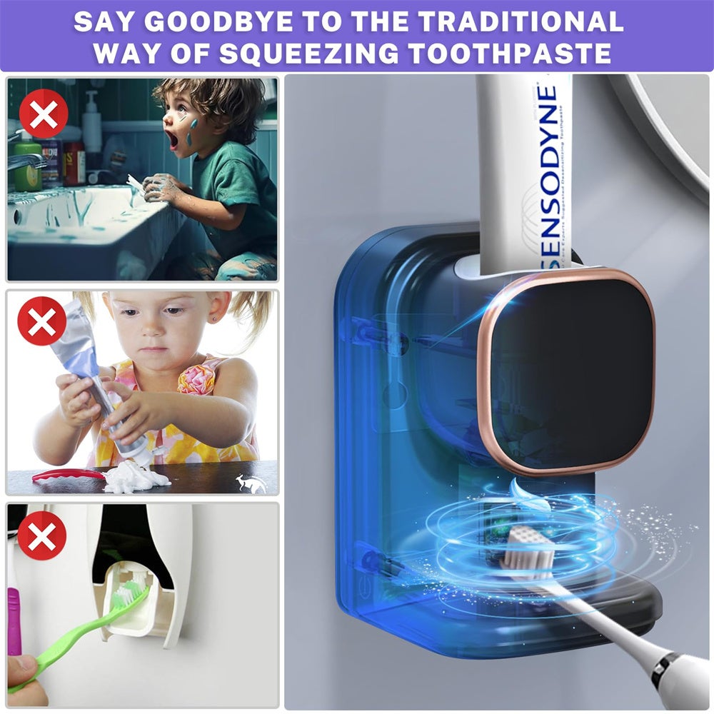 Distributeur Automatique De Dentifrice électrique Mural Avec Porte-brosses - Détection Sans Contact, Rechargeable, 3 Emplacements - Gris, Vert, Blanc