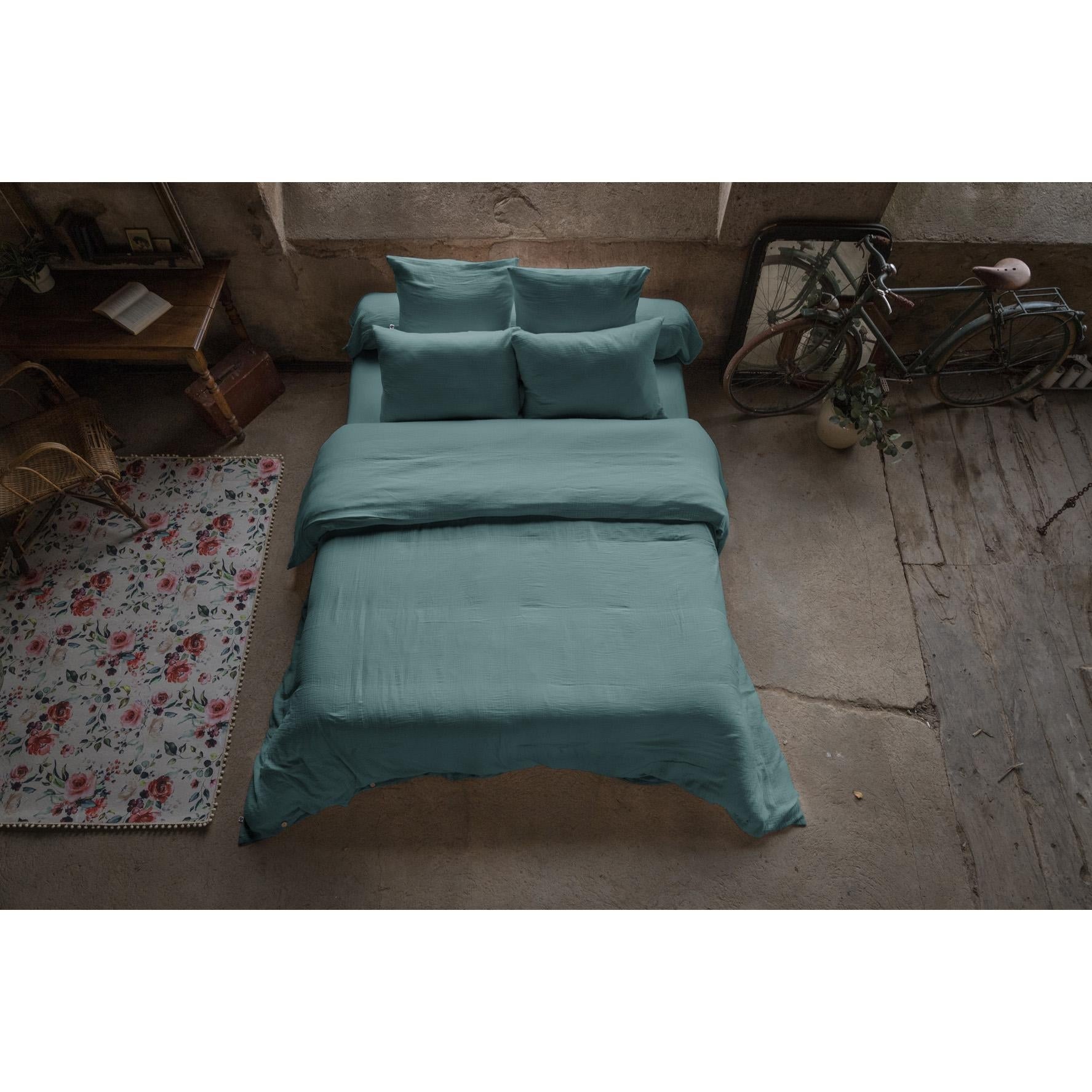 Parure Drap plat drap-housse 140x190 2 T - Pur coton 57 fils - Coeurs gris | Leroy Merlin