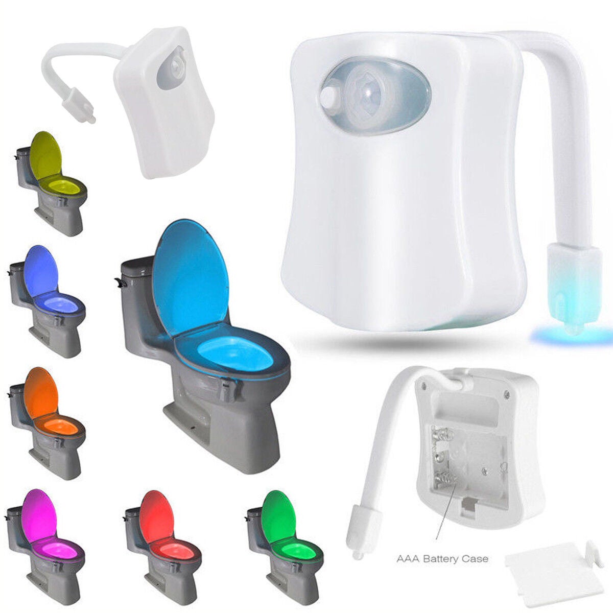 Luce notturna per WC, 16 colori, con sensore di movimento, ricaricabile, sensore di movimento, sensore di luce LED, impermeabile, gadget per WC per uomini e donne (2 pezzi
