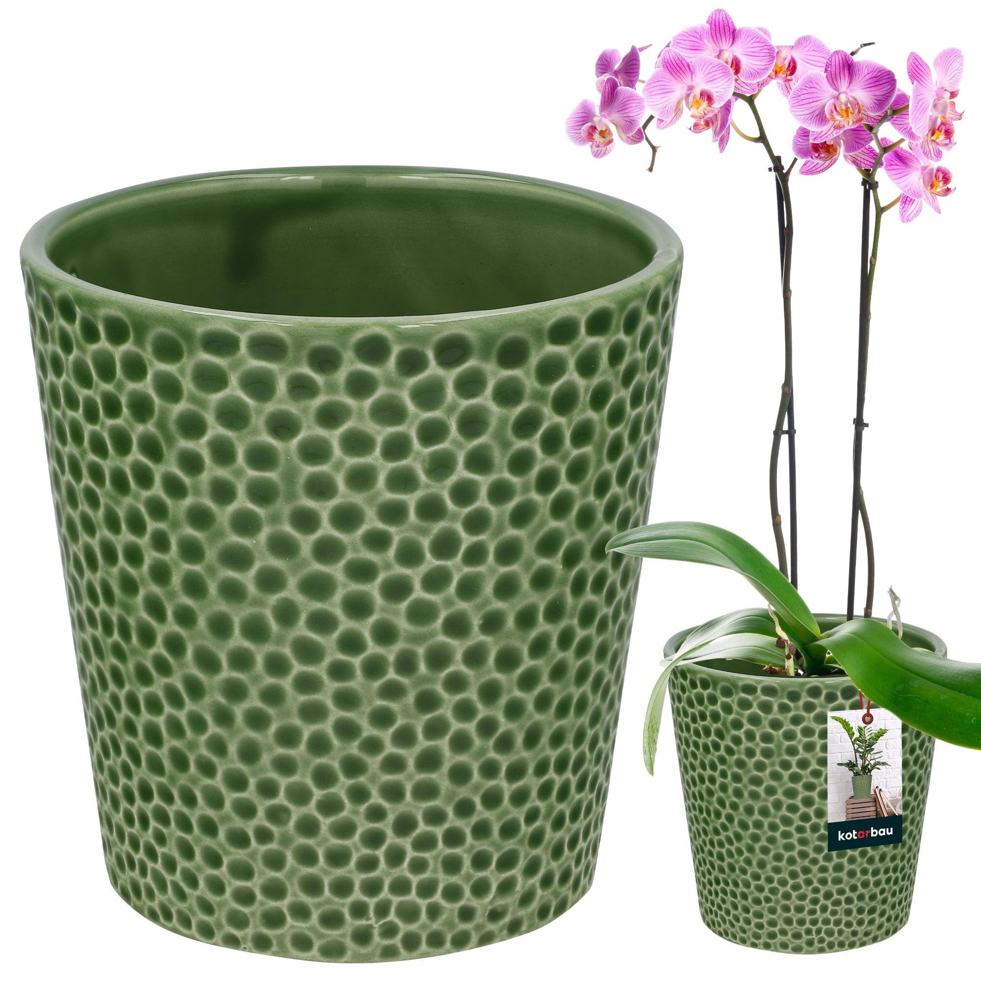 Doniczka donica osłonka zielona ceramiczna kwiaty rośliny storczyki ⌀ 9,5cm - KOTARBAU