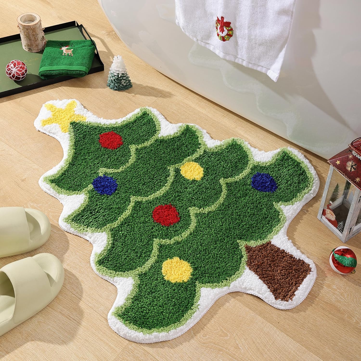 Aldopein Tappetino Bagno Antiscivolo Merry Christmas Albero Di Natale 50x81 Cm