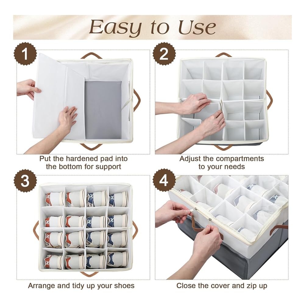 Scarpiera Pieghevole Per 24 Paia - Organizzatore Scarpe Salvaspazio, Bianco Avorio, Con Maniglie