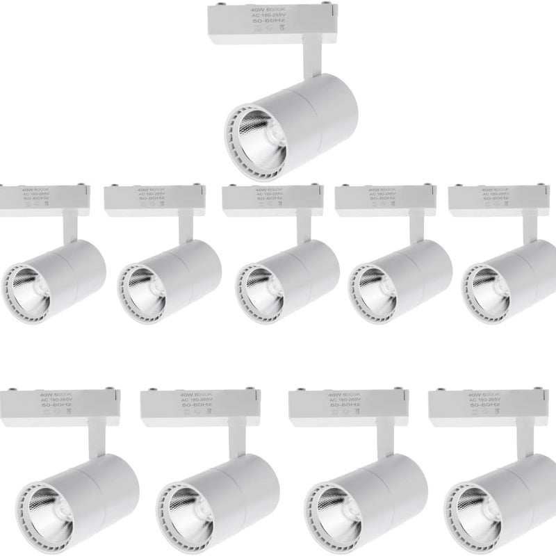 10x Reflektor szynowy LED 40W, chłodne światło 6000K, 2700 lumenów, 220V 50-60Hz jednofazowy, kolor biały