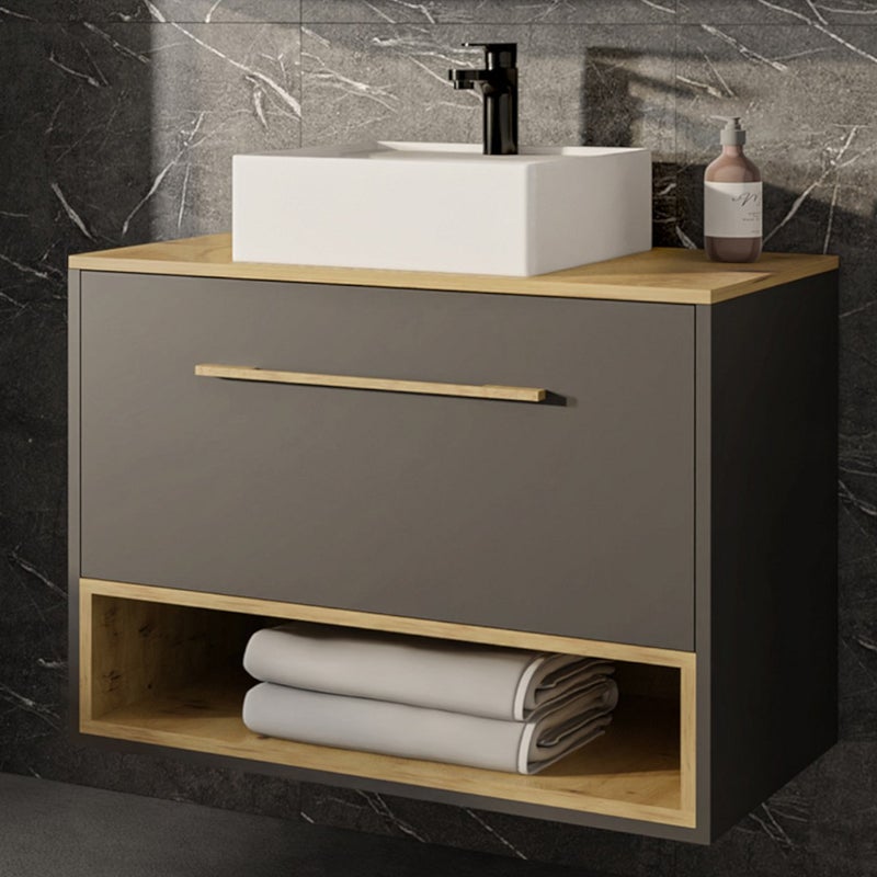 Szafka łazienkowa wisząca antracytowa z umywalką - 80 cm - SAWAN