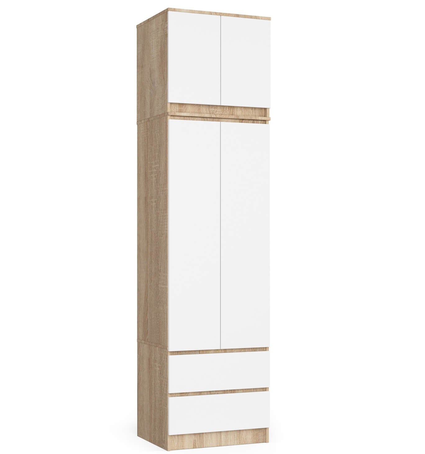 Szafa AKORD S60 z nadstawką Dąb Sonoma 60 cm 2 drzwi 2 szuflady kolor Biały mat 3 półki 60x51x234 cm
