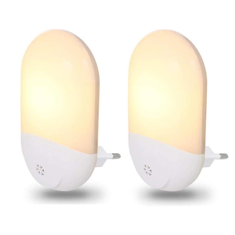 Dwie lampki nocne LED z białego plastiku białe ciepłe światło oświetlenie bezpieczeństwa domowego lampki do pokoju dziecięcego z czujnikiem zmierzchu