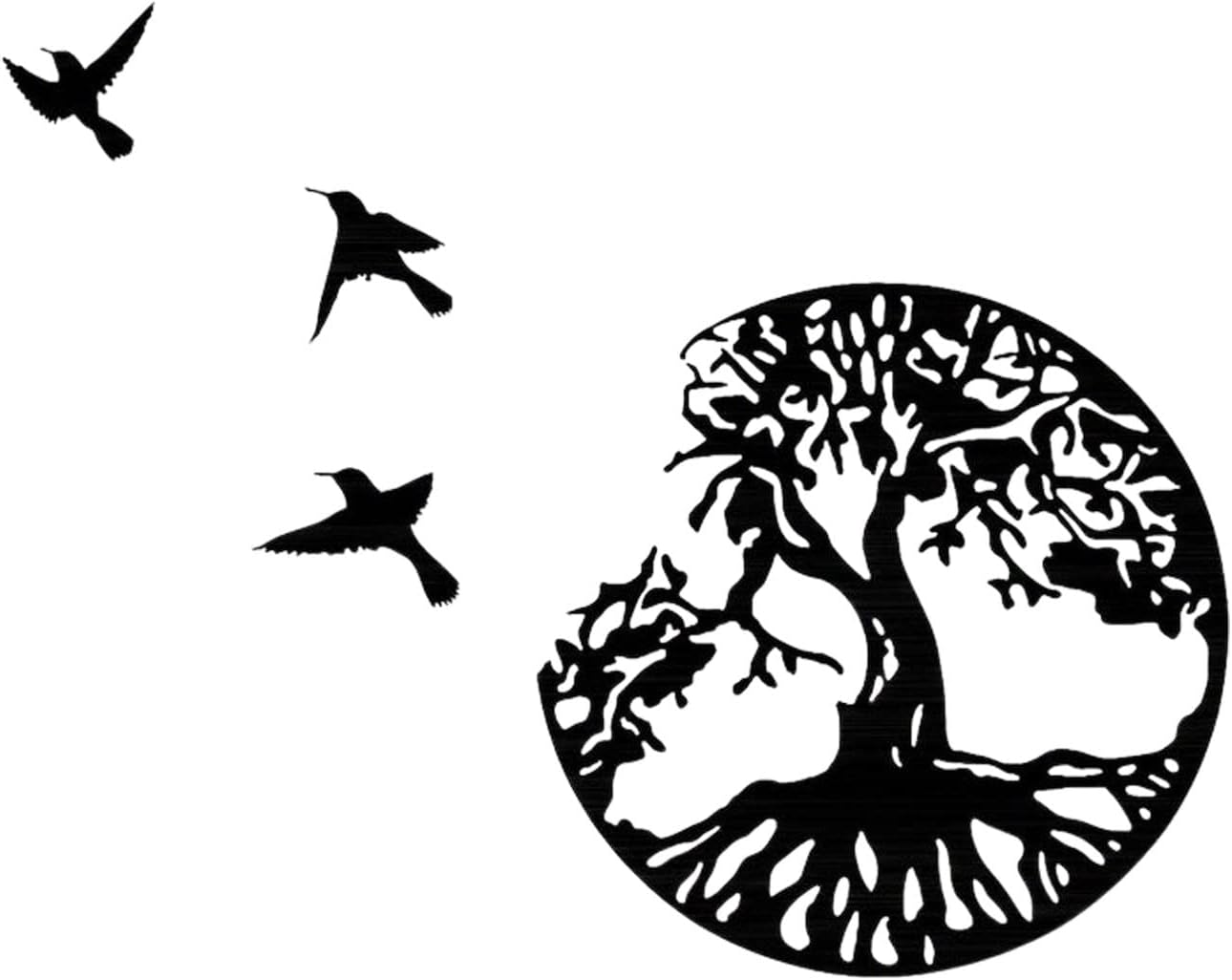 Metalowy mural artystyczny Drzewo Życia z ptakami czarna dekoracja cm cala dekoracja ścienna Drzewo Życia metalowa ścienna nowoczesny znak rodziny