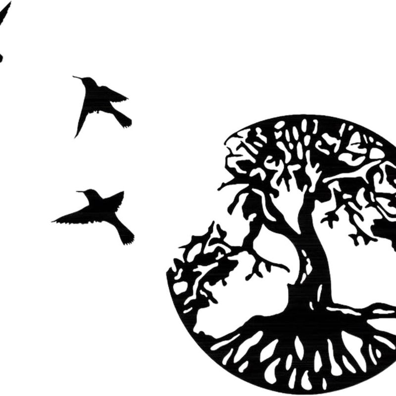Metalowy mural artystyczny Drzewo Życia z ptakami czarna dekoracja cm cala dekoracja ścienna Drzewo Życia metalowa ścienna nowoczesny znak rodziny