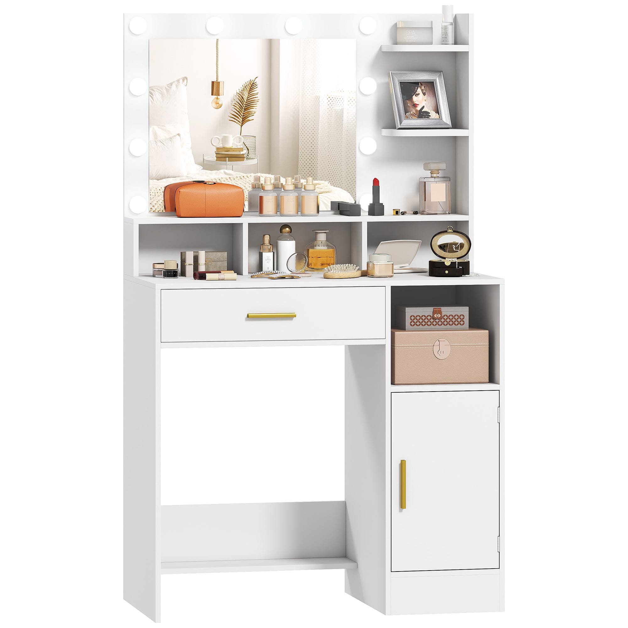 ANWBROAD Grande Coiffeuse avec Miroir et Prise, Éclairage LED Réglable ANWBROAD Grande Coiffeuse avec Miroir et Prise, Éclairage LED Réglable