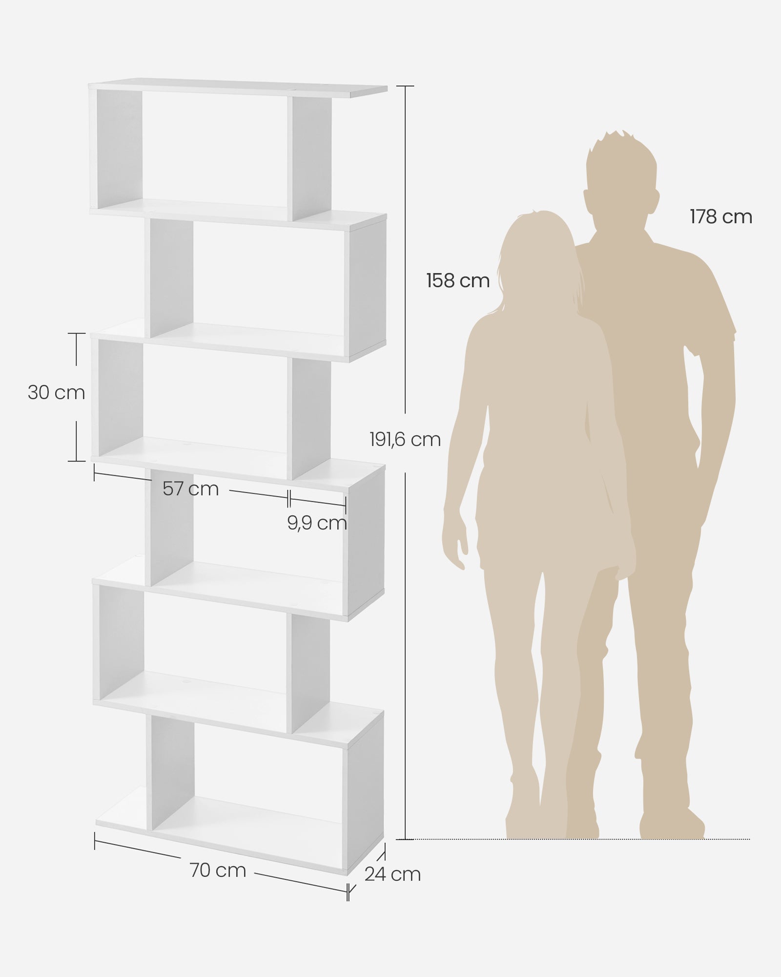 Bibliothèque, Étagère à 6 Niveau, Meuble de Rangement, Cloison Séparateur, Style Moderne, Blanc - 5