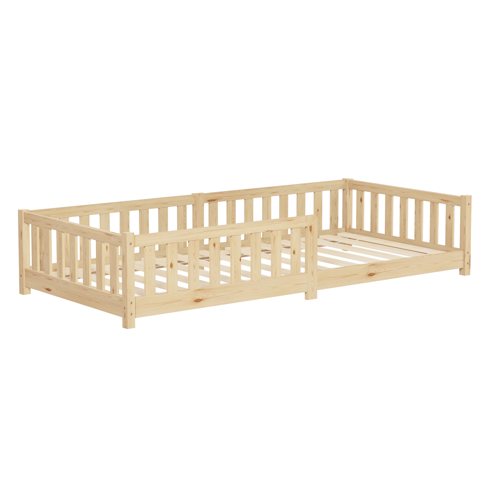 ML-Design łóżeczko dziecięce Montessori 90x200 cm naturalne podłogowe drewniane z solidnym stelażem i ochroną przed wypadnięciem komfortowe dla dzieci