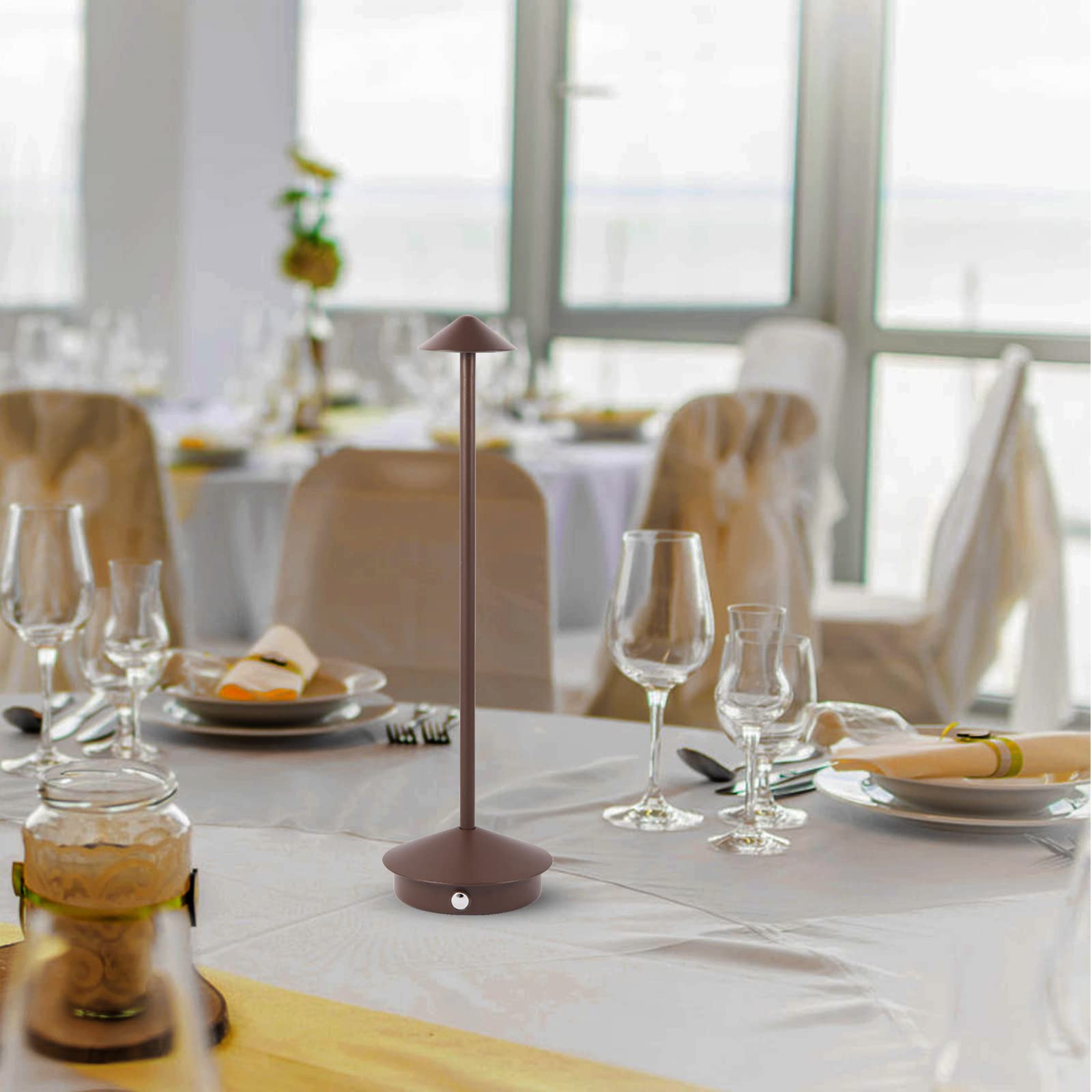 Lot de 2 petites lampes de table sans fil rechargeables portables, intensité variable 3 températures de couleur, parfaites pour les salons, marron - 6