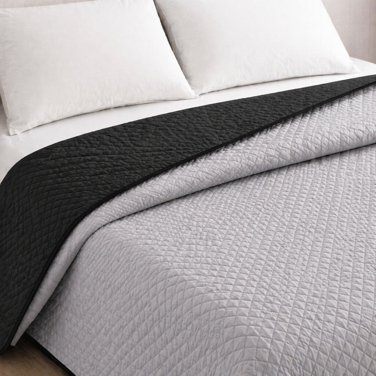 Colcha Bicolor Reversible Gris/Negro Cama 180cm Donegal Collections - 2