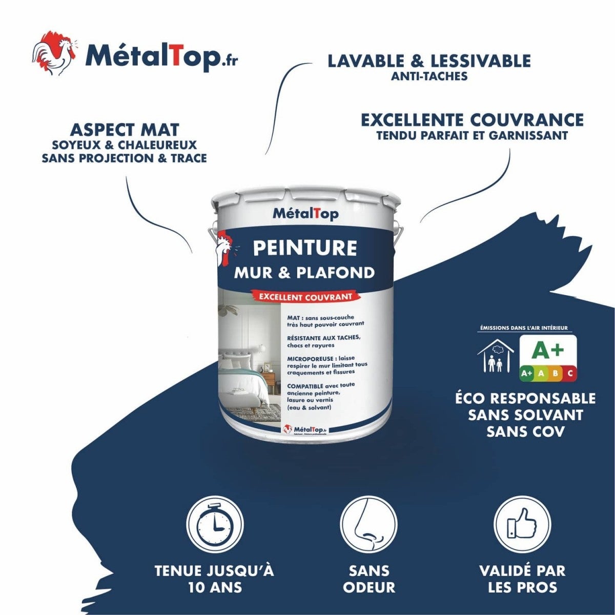 Peinture Mur Et Plafond - Bleu - RAL 5014 - 15 L - Métaltop - 3