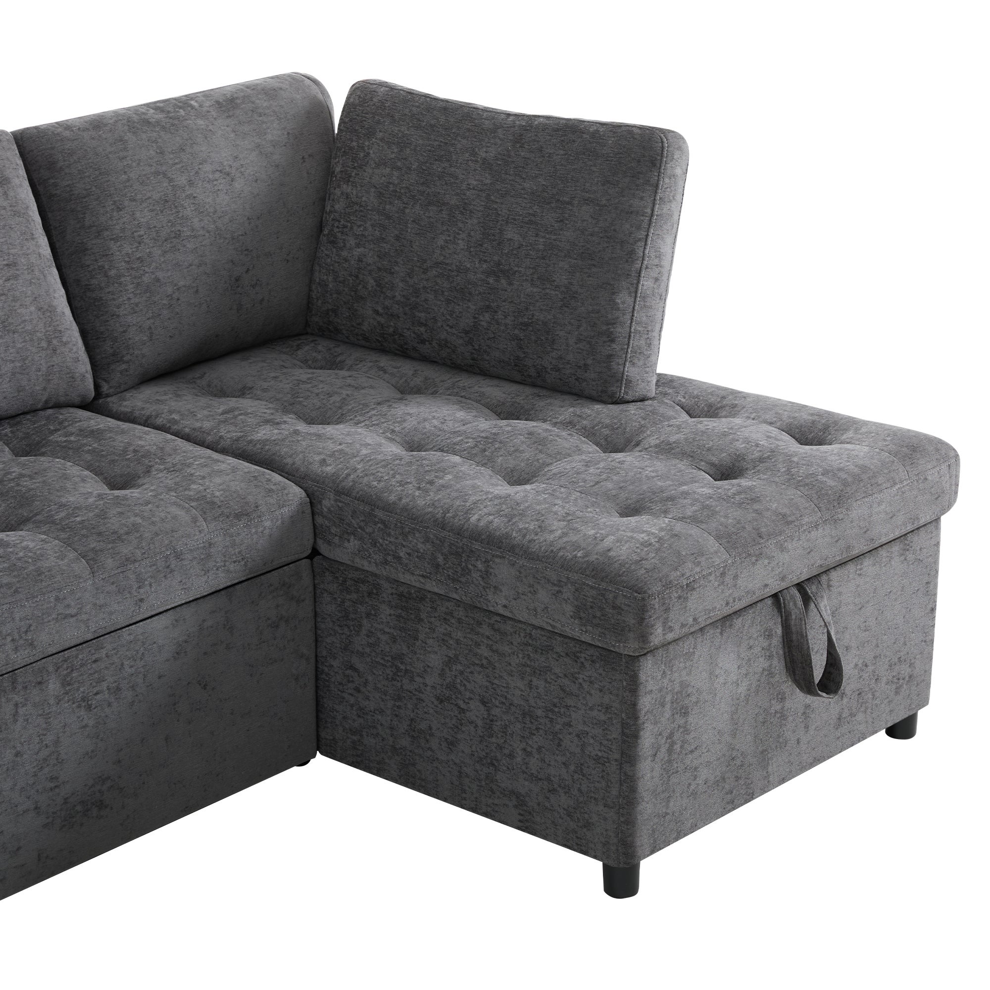 Sofa w kształcie litery L z wysuwanym łóżkiem - ze schowkiem - ładowanie USB - 2 poduszki - szara - 7
