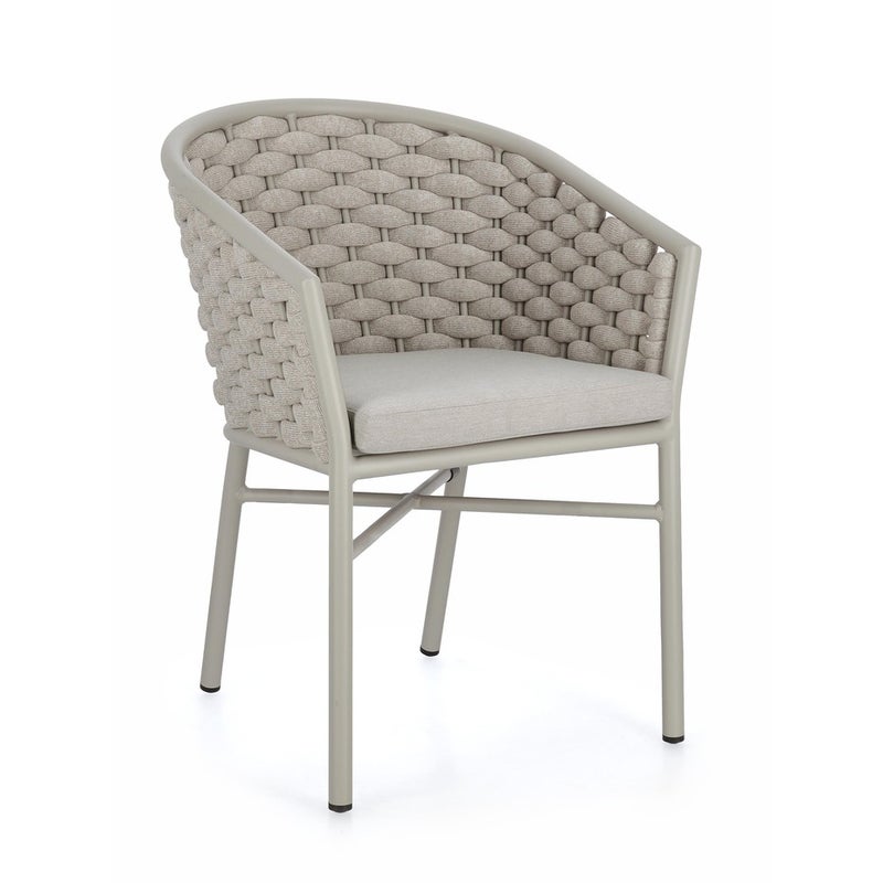 Krzesło Saturn "MARGALIDA" z podłokietnikami i poduszką z aluminium i splotu linowego, do ogrodu i na werandę