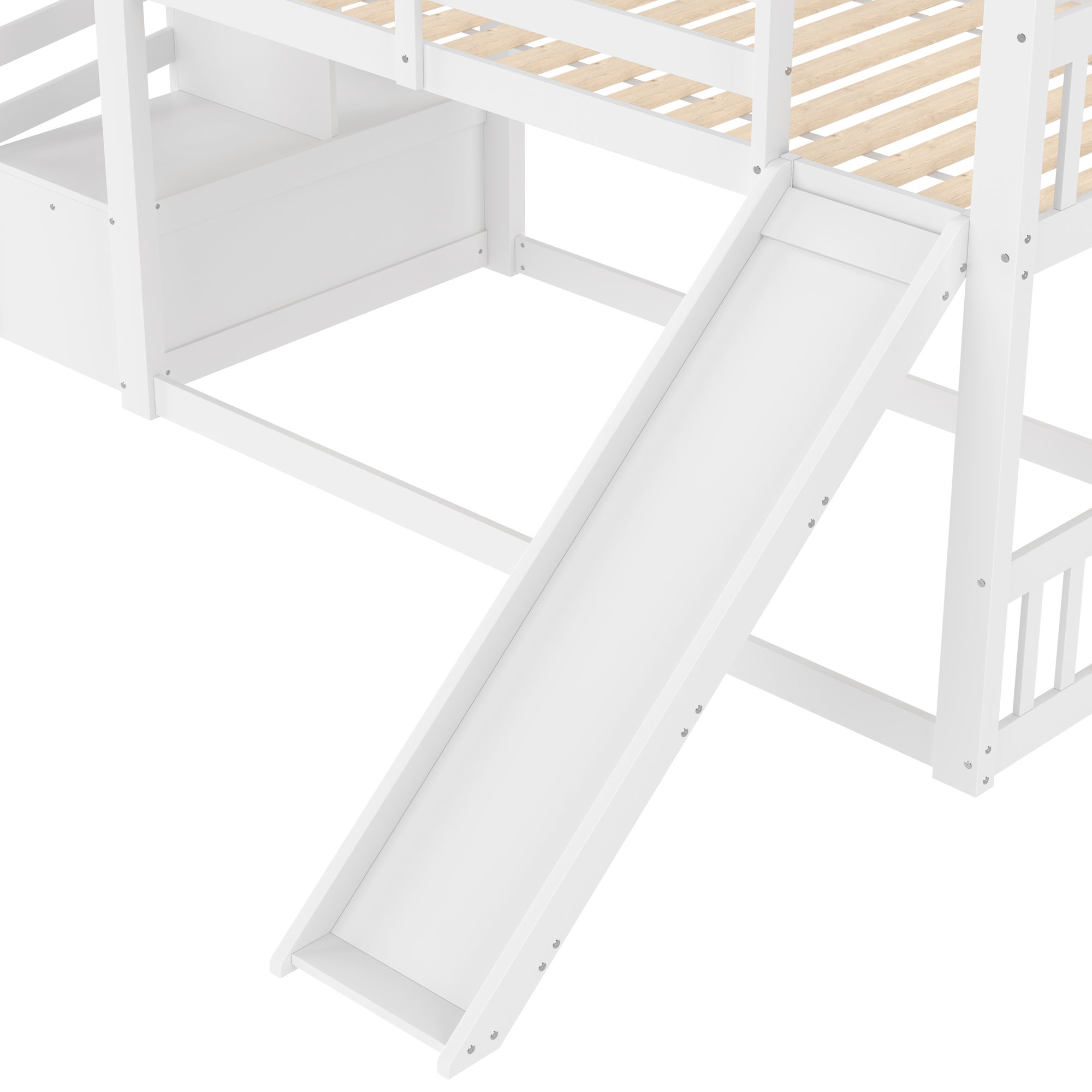 Lit superposé avec escalier de rangement et toboggan, lit d'enfant avec barrières, 90x200cm, blanc - 8
