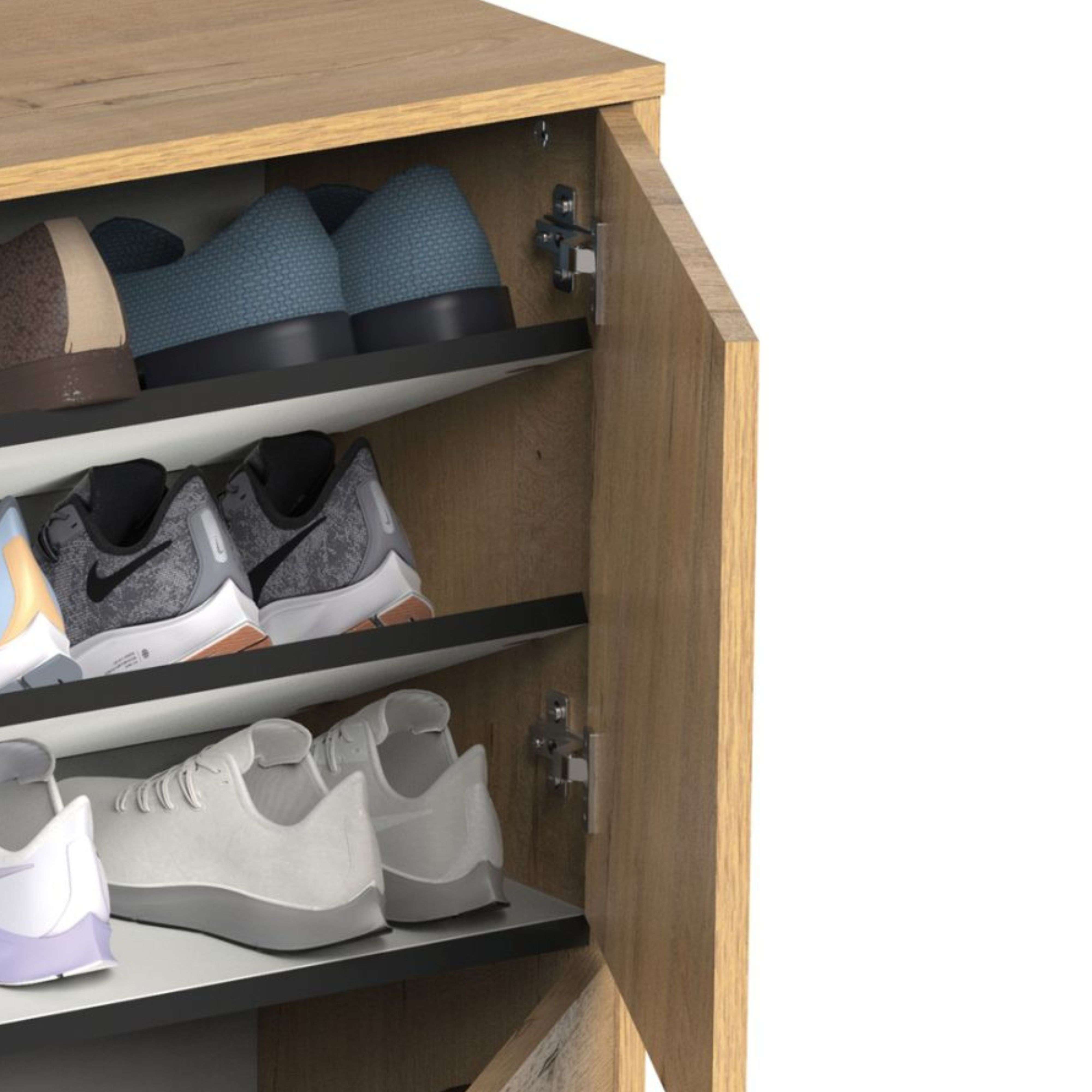 Meuble à chaussures Tokio avec 4 portes et 5 étagères, meuble d'entrée couleur chêne doré, 101 cm - 4