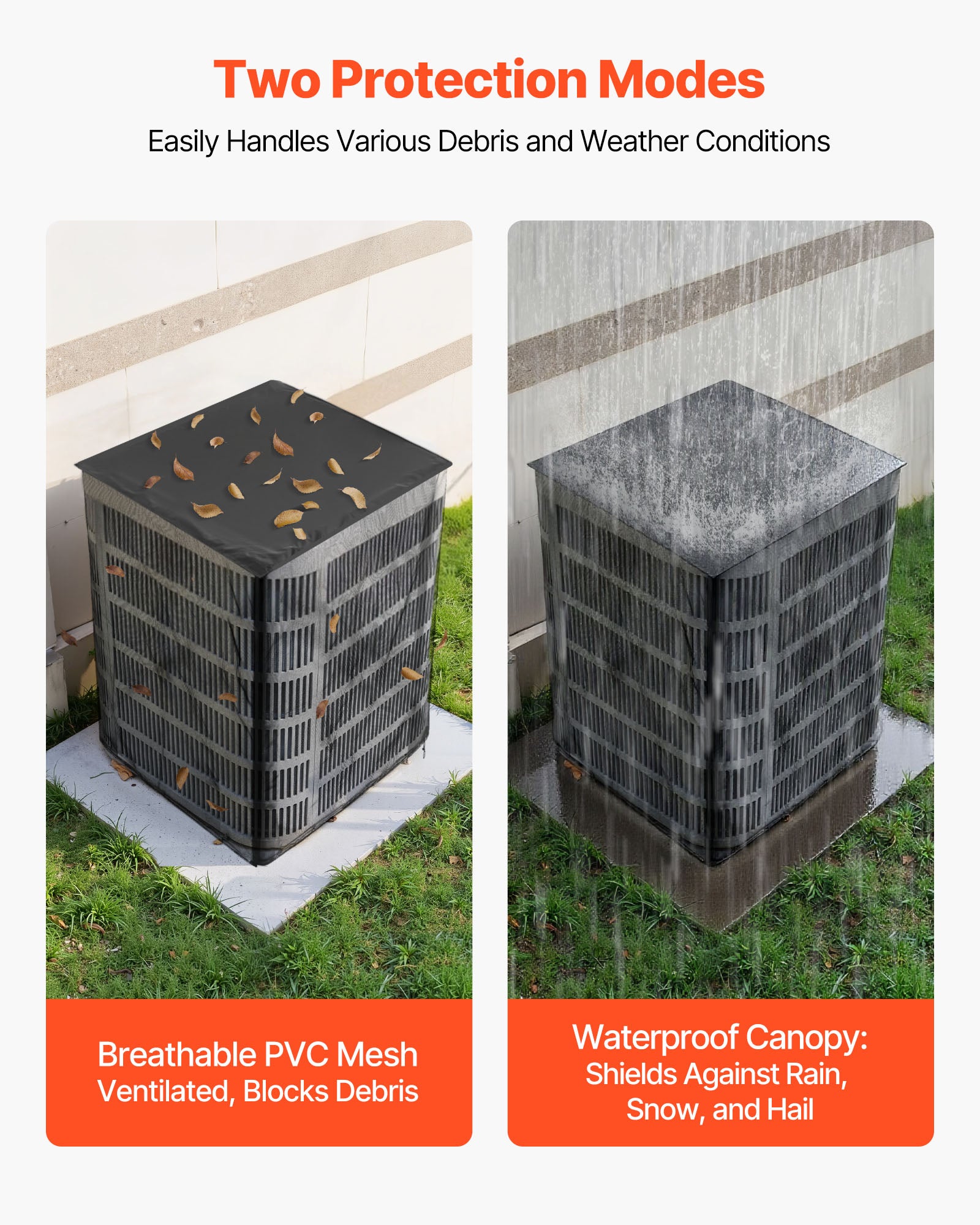 Capa ar-condicionado externo VEVOR, 71,1x71,1x81,2 cm, tecido poliéster e malha PVC, topo removível impermeável, tamanho universal - 4