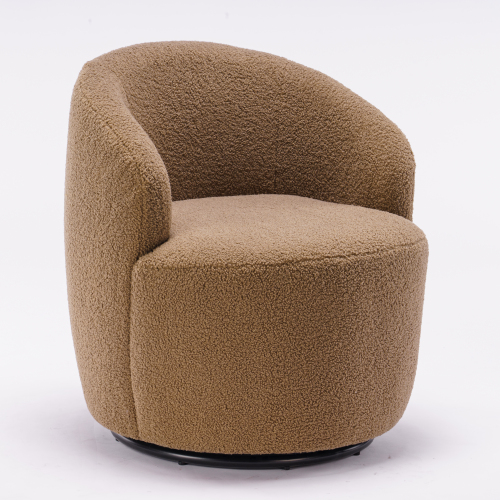 Sillón de acento giratorio de tela teddy suave con base metálica negra, marrón