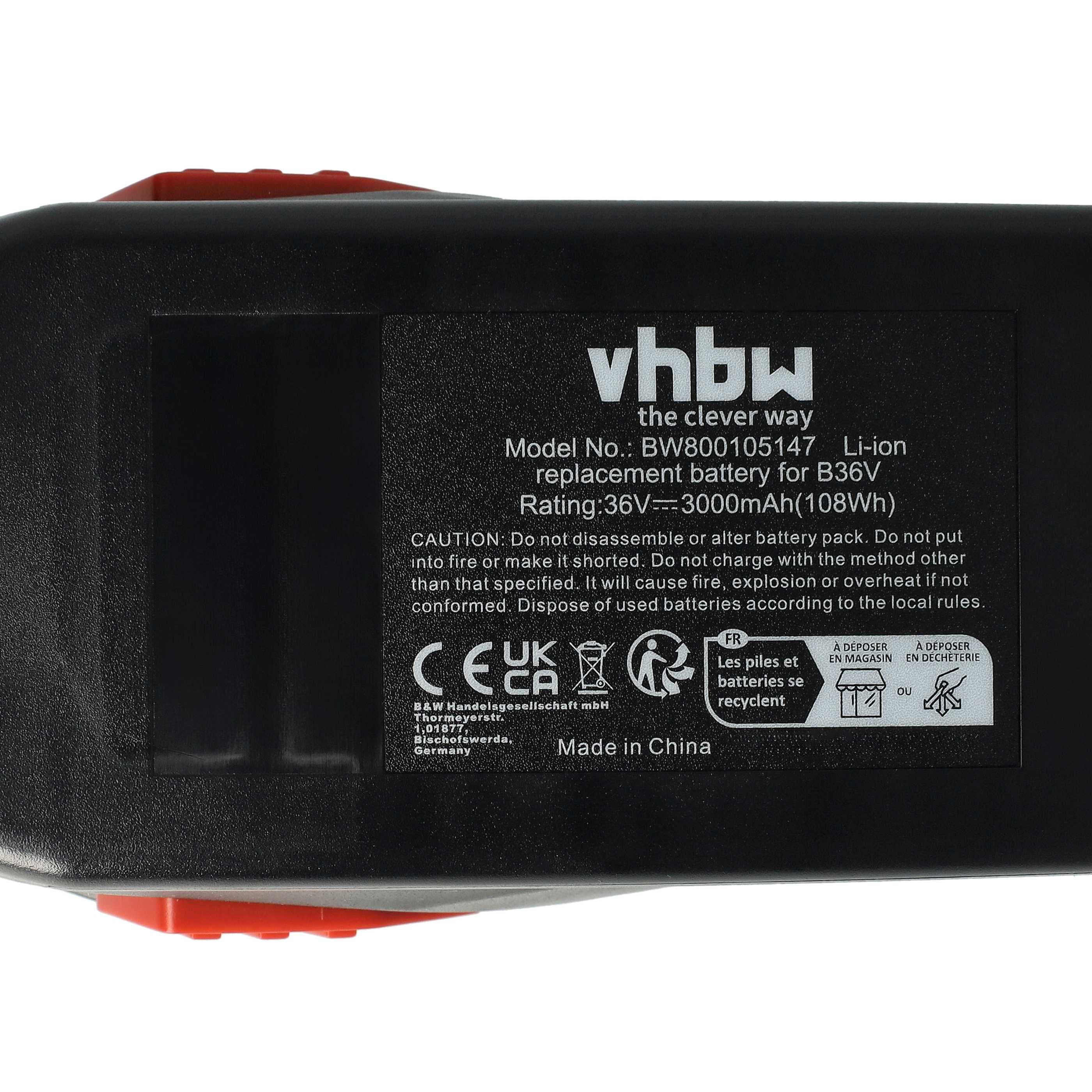 vhbw Batterie compatible avec Hilti TE6-ALi, TE6-A36, TE 6-A36 AVR, TE 500-A36, CPC 36V outil électrique (3000 mAh, Li-ion, 36 V) - 4